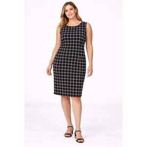 Maya Brooke 16W Blk White Windowpane Plaid Sleeveless Sheath Dress Professional
